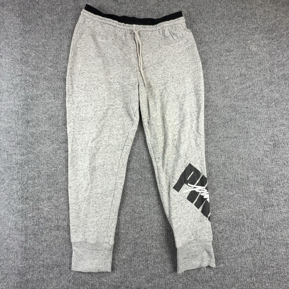 PINK Victoria's Secret Jogger Pants Womens Large Gray Flecked Logo Soft Lounge